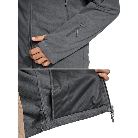 Men's Gray Fleece Jacket Black Hoodies Winter Coats Windproof Hoodies - Picture 6 of 7